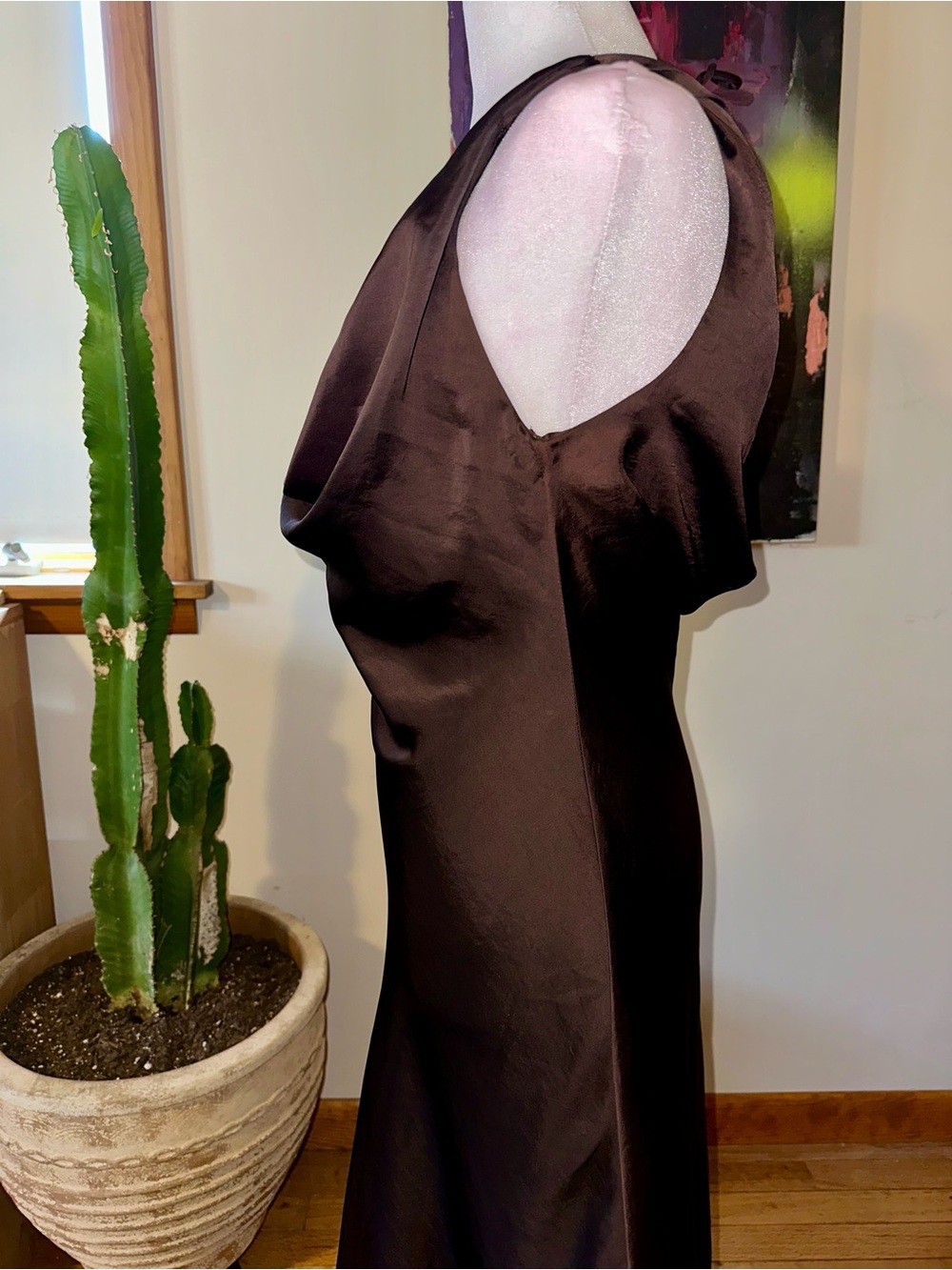 Zara Satin Cowl Maxi Dress in Dark Brown - Picture 5 of 8